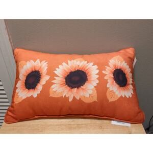 Place & Time Fall Orange & White Plaid with Sunflowers 20" x 12" Throw Pillow
